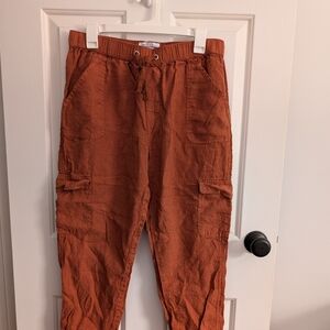 Nicole Miller Women's Linen Burnt Orange Cargo Pants